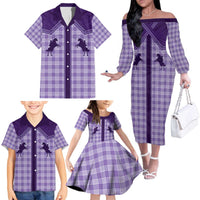 Aloha Hawaii Cowboys Paniolo Family Matching Off The Shoulder Long Sleeve Dress and Hawaiian Shirt Violet Palaka LT7 - Polynesian Pride