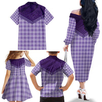 Aloha Hawaii Cowboys Paniolo Family Matching Off The Shoulder Long Sleeve Dress and Hawaiian Shirt Violet Palaka LT7 - Polynesian Pride