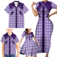 Aloha Hawaii Cowboys Paniolo Family Matching Short Sleeve Bodycon Dress and Hawaiian Shirt Violet Palaka LT7 - Polynesian Pride