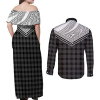 Aloha Hawaii Cowboys Paniolo Couples Matching Off Shoulder Maxi Dress and Long Sleeve Button Shirt Black Palaka LT7 - Polynesian Pride