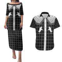 Aloha Hawaii Cowboys Paniolo Couples Matching Puletasi and Hawaiian Shirt Black Palaka LT7 Black - Polynesian Pride
