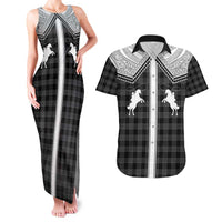 Aloha Hawaii Cowboys Paniolo Couples Matching Tank Maxi Dress and Hawaiian Shirt Black Palaka LT7 Black - Polynesian Pride