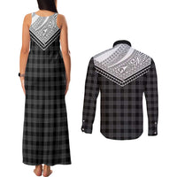 Aloha Hawaii Cowboys Paniolo Couples Matching Tank Maxi Dress and Long Sleeve Button Shirt Black Palaka LT7 - Polynesian Pride