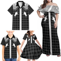 Aloha Hawaii Cowboys Paniolo Family Matching Off Shoulder Maxi Dress and Hawaiian Shirt Black Palaka LT7 - Polynesian Pride