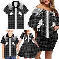 Aloha Hawaii Cowboys Paniolo Family Matching Off Shoulder Short Dress and Hawaiian Shirt Black Palaka LT7 - Polynesian Pride