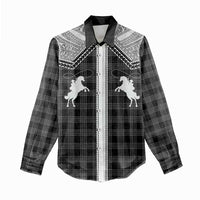 Aloha Hawaii Cowboys Paniolo Women Casual Shirt Black Palaka - Polynesian Pride