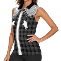 Aloha Hawaii Cowboys Paniolo Women Sleeveless Polo Shirt Black Palaka LT7 - Polynesian Pride