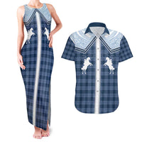 Aloha Hawaii Cowboys Paniolo Couples Matching Tank Maxi Dress and Hawaiian Shirt Navy Blue Palaka LT7 Navy - Polynesian Pride