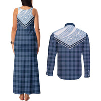 Aloha Hawaii Cowboys Paniolo Couples Matching Tank Maxi Dress and Long Sleeve Button Shirt Navy Blue Palaka LT7 - Polynesian Pride