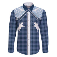 Aloha Hawaii Cowboys Paniolo Family Matching Off Shoulder Maxi Dress and Hawaiian Shirt Navy Blue Palaka LT7 Dad's Shirt - Long Sleeve Navy - Polynesian Pride