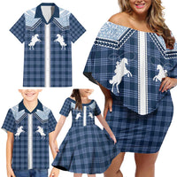 Aloha Hawaii Cowboys Paniolo Family Matching Off Shoulder Short Dress and Hawaiian Shirt Navy Blue Palaka LT7 - Polynesian Pride