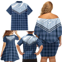 Aloha Hawaii Cowboys Paniolo Family Matching Off Shoulder Short Dress and Hawaiian Shirt Navy Blue Palaka LT7 - Polynesian Pride
