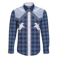 Aloha Hawaii Cowboys Paniolo Family Matching Puletasi and Hawaiian Shirt Navy Blue Palaka LT7 Dad's Shirt - Long Sleeve Navy - Polynesian Pride