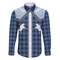 Aloha Hawaii Cowboys Paniolo Family Matching Short Sleeve Bodycon Dress and Hawaiian Shirt Navy Blue Palaka LT7 Dad's Shirt - Long Sleeve Navy - Polynesian Pride