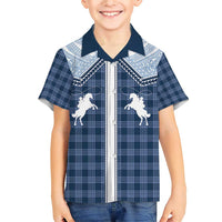 Aloha Hawaii Cowboys Paniolo Family Matching Short Sleeve Bodycon Dress and Hawaiian Shirt Navy Blue Palaka LT7 Son's Shirt Navy - Polynesian Pride