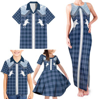 Aloha Hawaii Cowboys Paniolo Family Matching Tank Maxi Dress and Hawaiian Shirt Navy Blue Palaka LT7 - Polynesian Pride