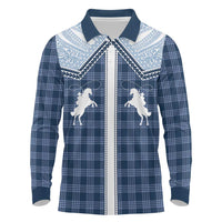 Aloha Hawaii Cowboys Paniolo Long Sleeve Polo Shirt Navy Blue Palaka - Polynesian Pride