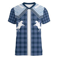 Aloha Hawaii Cowboys Paniolo Women V-Neck T-Shirt Navy Blue Palaka LT7 Female Navy - Polynesian Pride