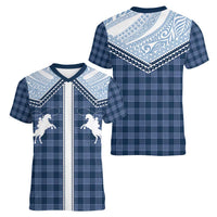 Aloha Hawaii Cowboys Paniolo Women V-Neck T-Shirt Navy Blue Palaka LT7 - Polynesian Pride