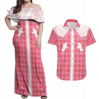 Aloha Hawaii Cowboys Paniolo Couples Matching Off Shoulder Maxi Dress and Hawaiian Shirt Rose Palaka LT7 Pink - Polynesian Pride