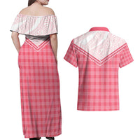 Aloha Hawaii Cowboys Paniolo Couples Matching Off Shoulder Maxi Dress and Hawaiian Shirt Rose Palaka LT7 - Polynesian Pride