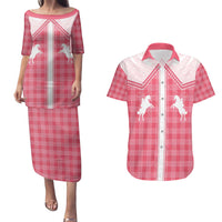 Aloha Hawaii Cowboys Paniolo Couples Matching Puletasi and Hawaiian Shirt Rose Palaka LT7 Pink - Polynesian Pride