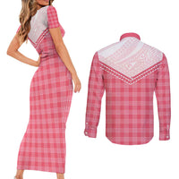 Aloha Hawaii Cowboys Paniolo Couples Matching Short Sleeve Bodycon Dress and Long Sleeve Button Shirt Rose Palaka LT7 - Polynesian Pride