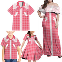 Aloha Hawaii Cowboys Paniolo Family Matching Off Shoulder Maxi Dress and Hawaiian Shirt Rose Palaka LT7 - Polynesian Pride