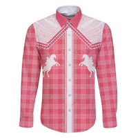 Aloha Hawaii Cowboys Paniolo Family Matching Off Shoulder Short Dress and Hawaiian Shirt Rose Palaka LT7 Dad's Shirt - Long Sleeve Pink - Polynesian Pride
