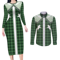 Aloha Hawaii Cowboys Paniolo Couples Matching Long Sleeve Bodycon Dress and Long Sleeve Button Shirt Forest Green Palaka LT7 Dark Green - Polynesian Pride
