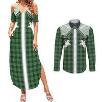 Aloha Hawaii Cowboys Paniolo Couples Matching Summer Maxi Dress and Long Sleeve Button Shirt Forest Green Palaka LT7 Dark Green - Polynesian Pride