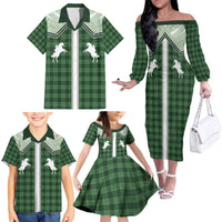 Aloha Hawaii Cowboys Paniolo Family Matching Off The Shoulder Long Sleeve Dress and Hawaiian Shirt Forest Green Palaka LT7 - Polynesian Pride