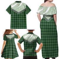 Aloha Hawaii Cowboys Paniolo Family Matching Off Shoulder Maxi Dress and Hawaiian Shirt Forest Green Palaka LT7 - Polynesian Pride
