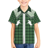Aloha Hawaii Cowboys Paniolo Family Matching Off Shoulder Maxi Dress and Hawaiian Shirt Forest Green Palaka LT7 Son's Shirt Dark Green - Polynesian Pride