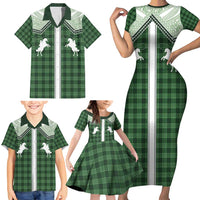 Aloha Hawaii Cowboys Paniolo Family Matching Short Sleeve Bodycon Dress and Hawaiian Shirt Forest Green Palaka LT7 - Polynesian Pride