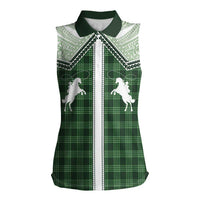 Aloha Hawaii Cowboys Paniolo Women Sleeveless Polo Shirt Forest Green Palaka LT7 Female Dark Green - Polynesian Pride