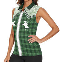 Aloha Hawaii Cowboys Paniolo Women Sleeveless Polo Shirt Forest Green Palaka LT7 - Polynesian Pride