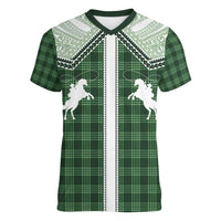 Aloha Hawaii Cowboys Paniolo Women V-Neck T-Shirt Forest Green Palaka LT7 Female Dark Green - Polynesian Pride