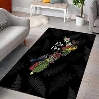 Kia Ora New Zealand Floral Area Rug Black - Polynesian Pride