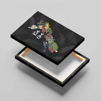 Kia Ora New Zealand Floral Canvas Wall Art Black - Polynesian Pride