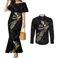 Kia Ora New Zealand Floral Personalized Couples Matching Mermaid Dress and Long Sleeve Button Shirt Black LT7 Black - Polynesian Pride