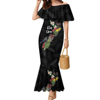 Kia Ora New Zealand Floral Personalized Family Matching Mermaid Dress and Hawaiian Shirt Black LT7 Mom's Dress Black - Polynesian Pride
