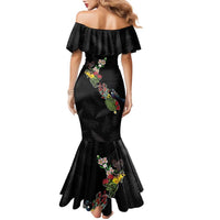 Kia Ora New Zealand Floral Personalized Family Matching Mermaid Dress and Hawaiian Shirt Black LT7 - Polynesian Pride