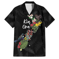 Kia Ora New Zealand Floral Personalized Family Matching Off The Shoulder Long Sleeve Dress and Hawaiian Shirt Black LT7 Dad's Shirt - Short Sleeve Black - Polynesian Pride