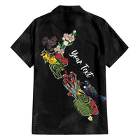 Kia Ora New Zealand Floral Personalized Family Matching Off The Shoulder Long Sleeve Dress and Hawaiian Shirt Black LT7 - Polynesian Pride
