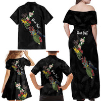 Kia Ora New Zealand Floral Personalized Family Matching Off Shoulder Maxi Dress and Hawaiian Shirt Black LT7 - Polynesian Pride