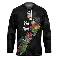 Kia Ora New Zealand Floral Personalized Hockey Jersey Black - Polynesian Pride