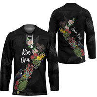 Kia Ora New Zealand Floral Personalized Hockey Jersey Black - Polynesian Pride