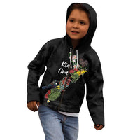 Kia Ora New Zealand Floral Personalized Kid Hoodie Black - Polynesian Pride