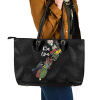 Kia Ora New Zealand Floral Leather Tote Bag Black - Polynesian Pride